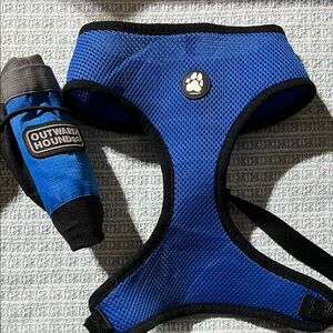 Blue and Black Dog Harness & water bowl